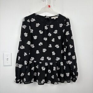 Loft Black Floral Peplum Blouse